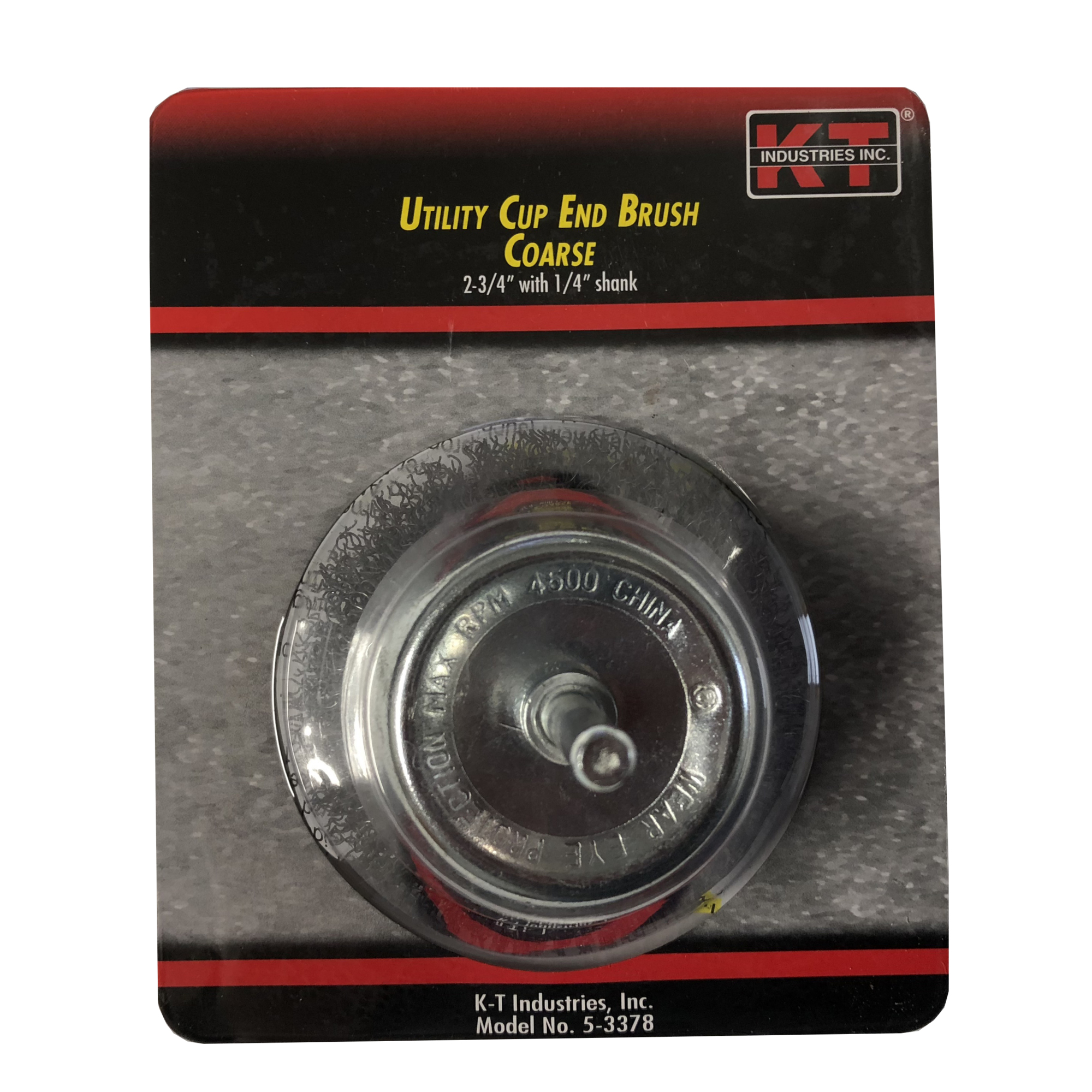 K-T Industries End Cup Brush — 2 3/4in. Coarse, 1/4in. Shank, 4500 RPM, Model# 5-3378